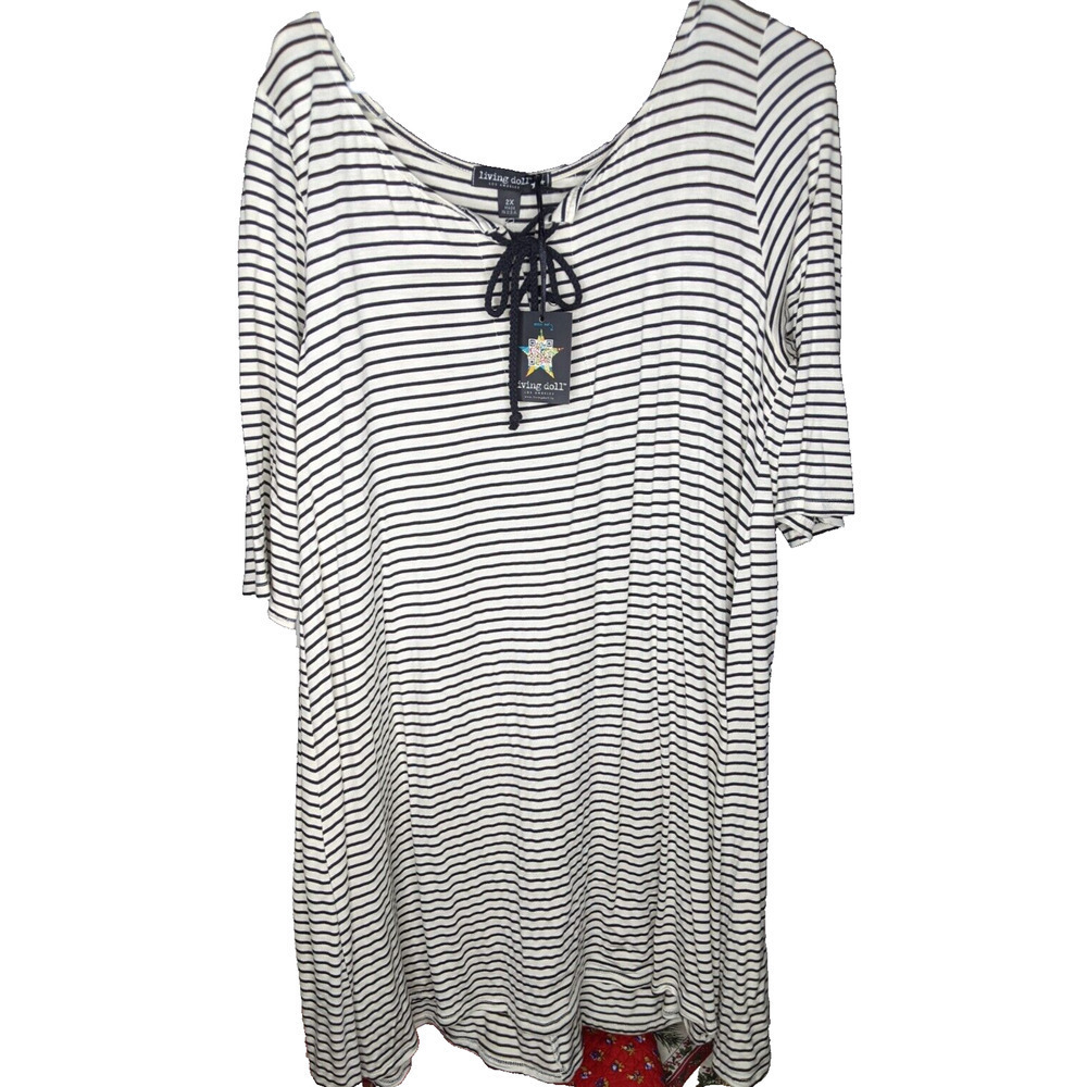 Dress 2X P2P 20" Black White Nautical Criss Cross Tie Polyester Spandex RUNS SM